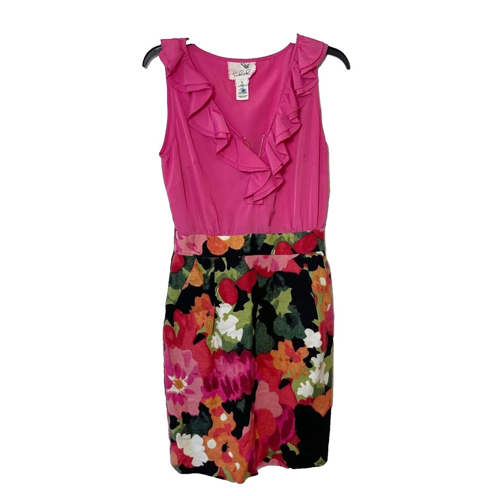Tabitha Anthro Great Escape Pink‎ Mini Floral Dress Size 6 Sleeveless Ruffle